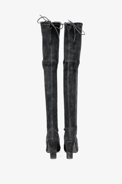 Stuart Weitzman Highland Black Suede Over-The-Knee Tie-Back Boots