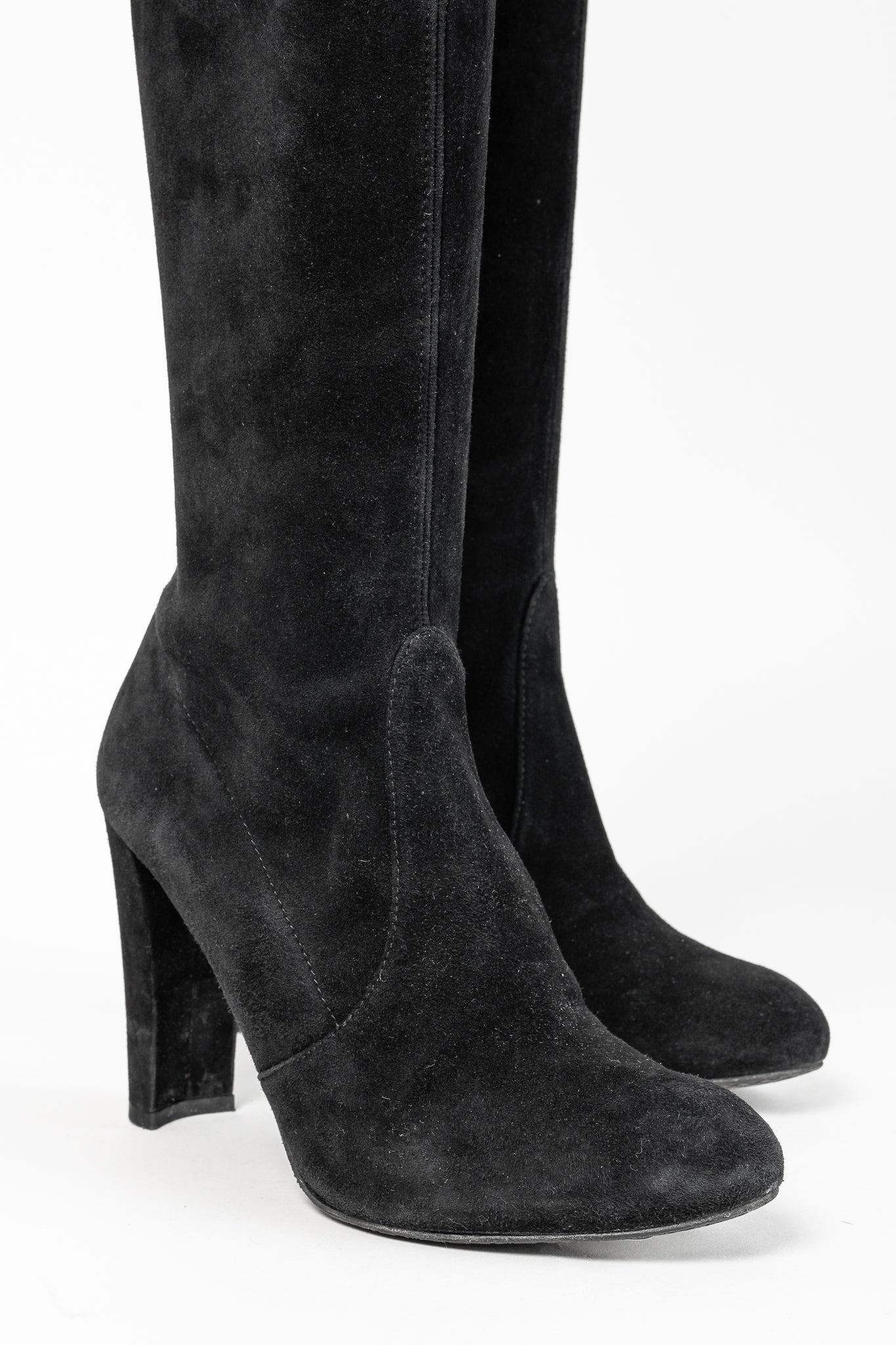 Stuart Weitzman Highland Black Suede Over-The-Knee Tie-Back Boots