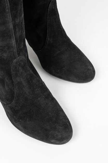 Stuart Weitzman Highland Black Suede Over-The-Knee Tie-Back Boots