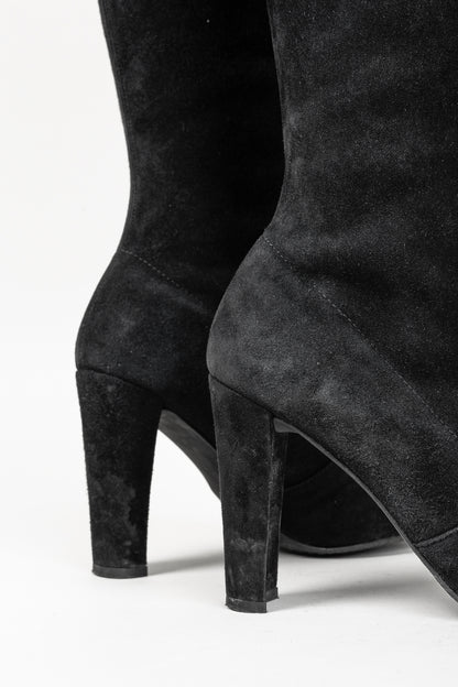 Stuart Weitzman Highland Black Suede Over-The-Knee Tie-Back Boots