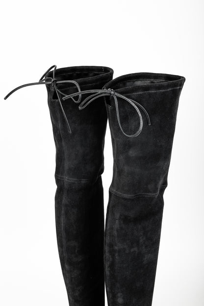 Stuart Weitzman Highland Black Suede Over-The-Knee Tie-Back Boots