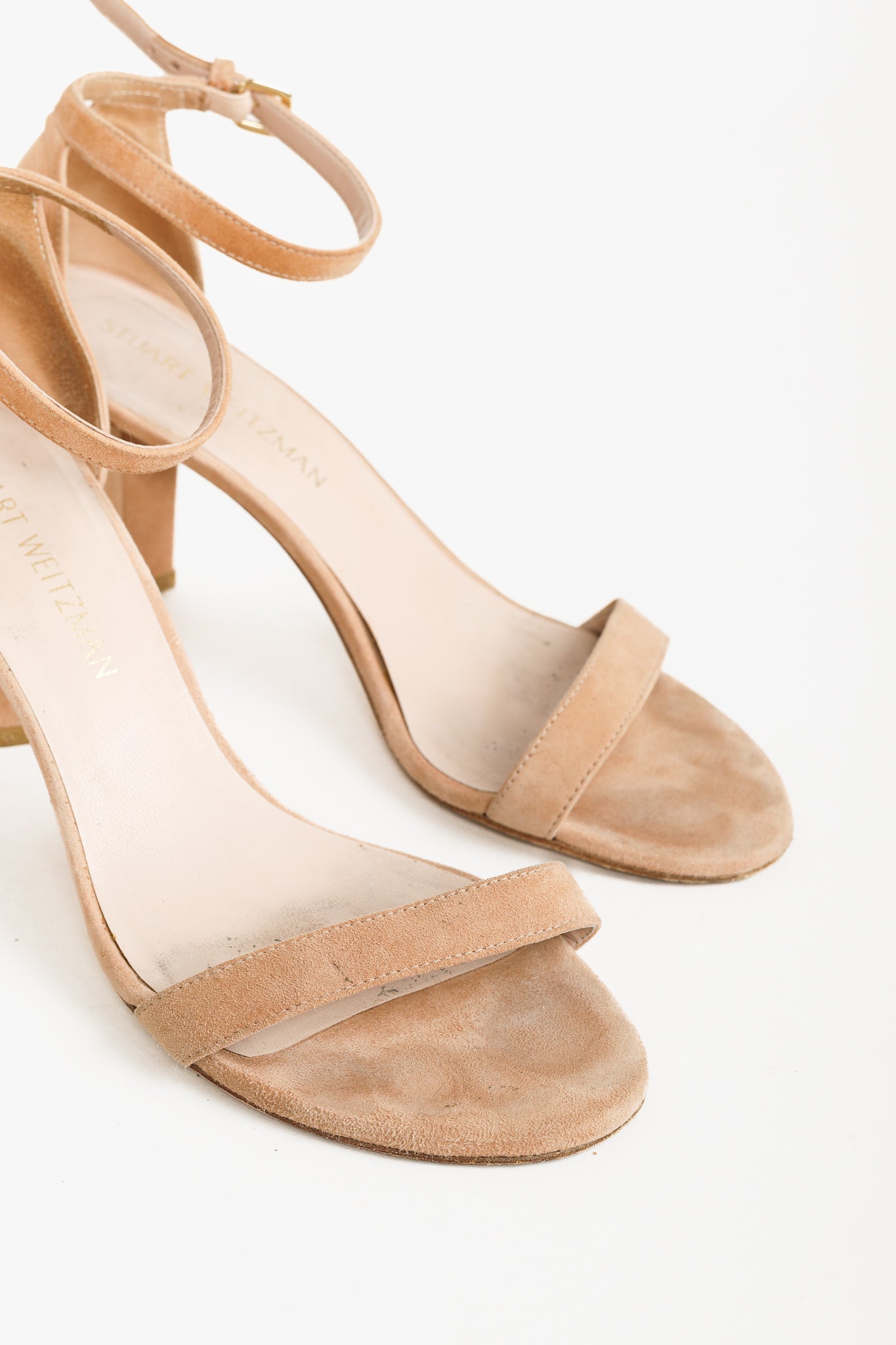 Stuart Weitzman NearlyNude Naked Suede Ankle-Strap Sandals