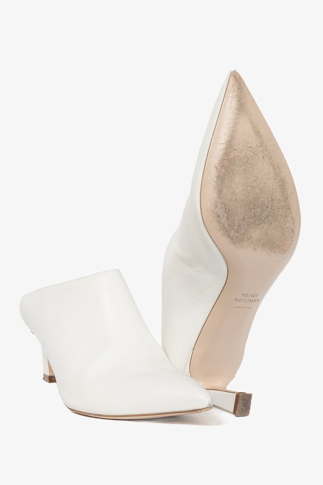 Stuart Weitzman Mira Nero Leather Pointed-Toe Mules