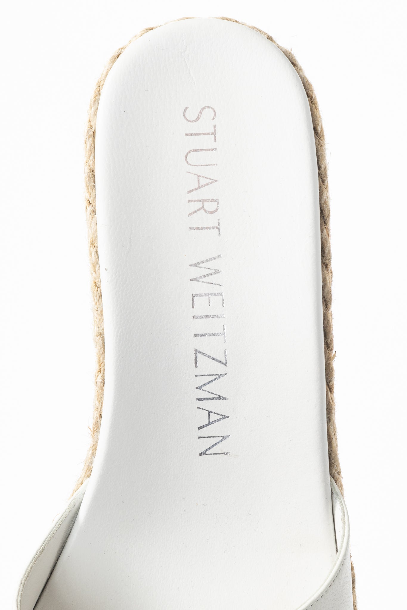Stuart Weitzman SS23 June 75 White Crystal-Buckle Wedge Slide Sandal