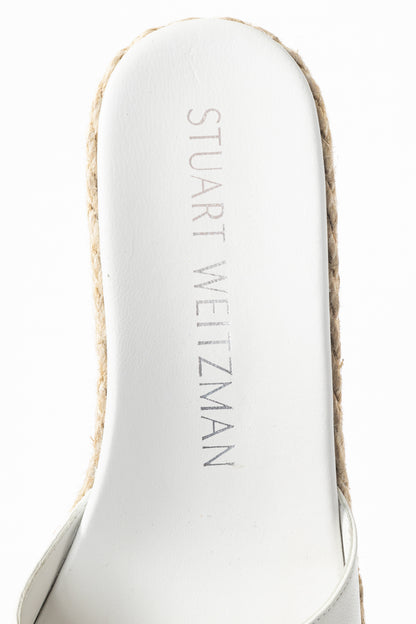 Stuart Weitzman SS23 June 75 White Crystal-Buckle Wedge Slide Sandal