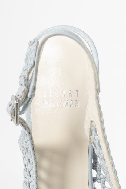 Stuart Weitzman Meeting Blue Woven-Leather Slingback Pumps