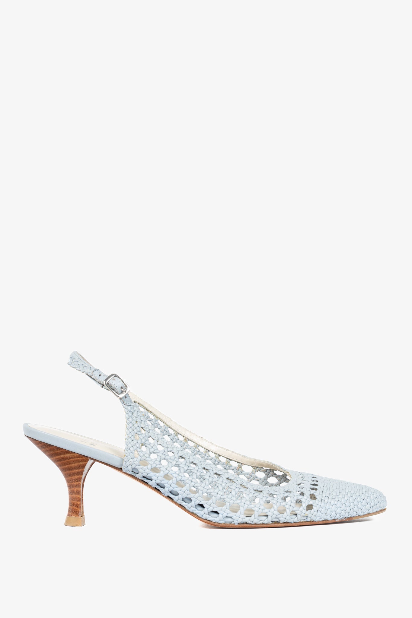 Stuart Weitzman Meeting Blue Woven-Leather Slingback Pumps