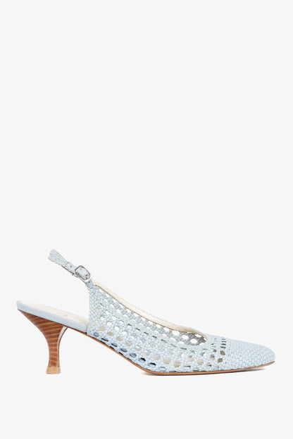 Stuart Weitzman Meeting Blue Woven-Leather Slingback Pumps