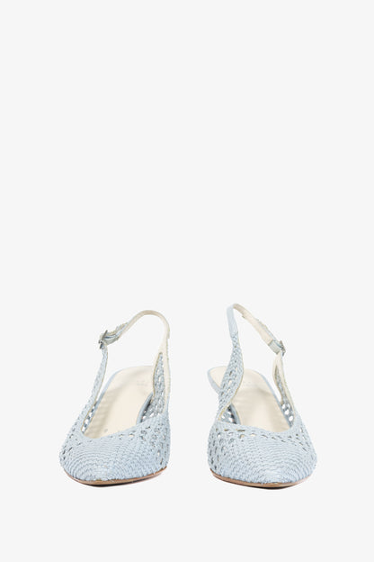 Stuart Weitzman Meeting Blue Woven-Leather Slingback Pumps
