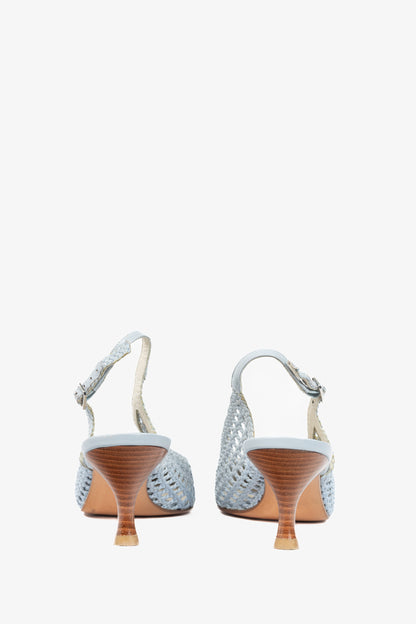 Stuart Weitzman Meeting Blue Woven-Leather Slingback Pumps