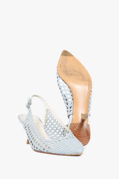Stuart Weitzman Meeting Blue Woven-Leather Slingback Pumps