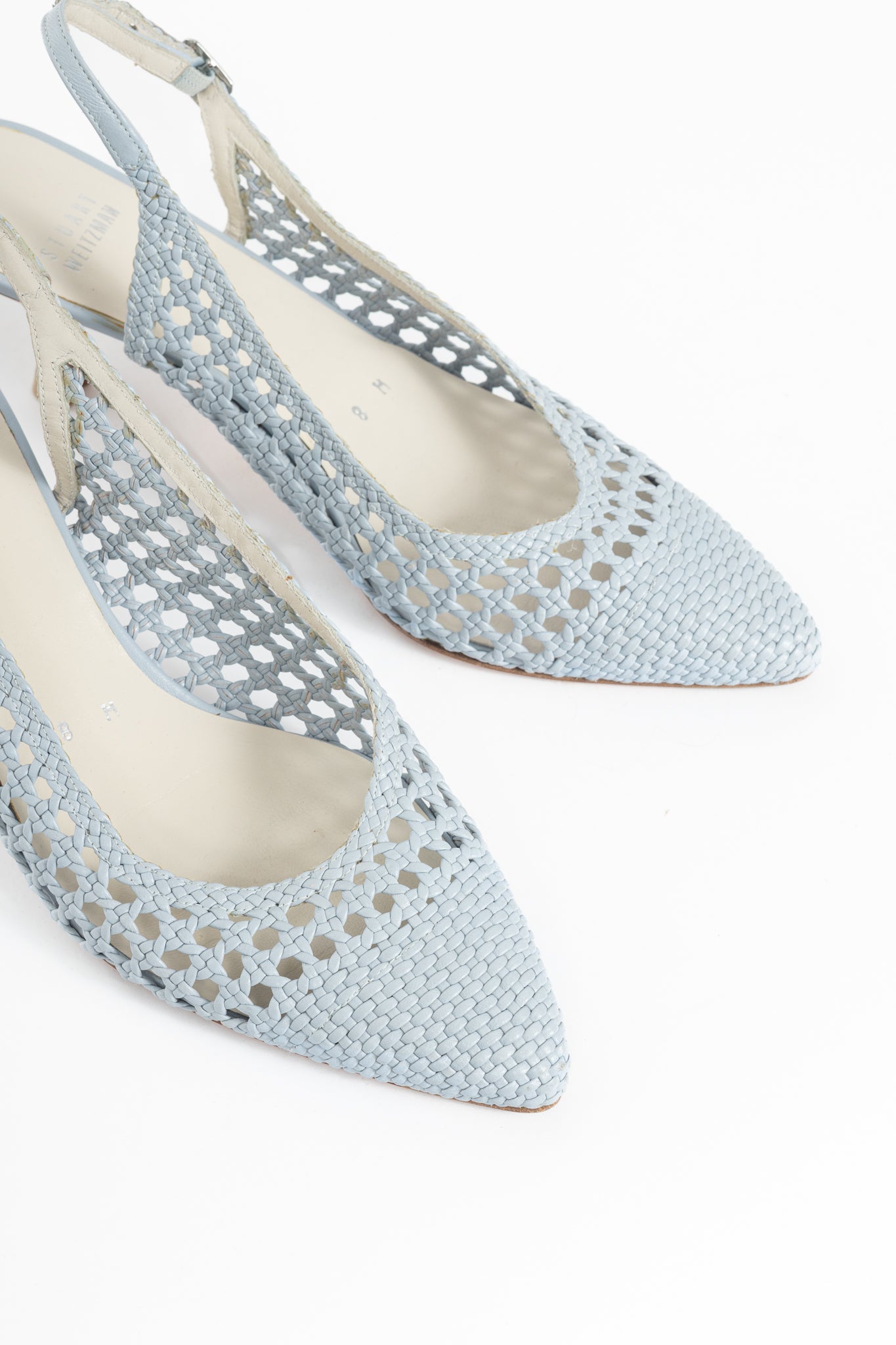 Stuart Weitzman Meeting Blue Woven-Leather Slingback Pumps
