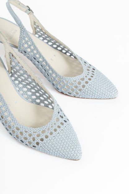 Stuart Weitzman Meeting Blue Woven-Leather Slingback Pumps