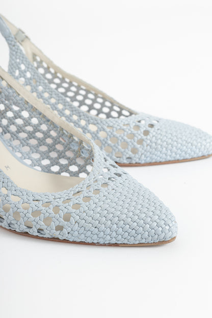Stuart Weitzman Meeting Blue Woven-Leather Slingback Pumps