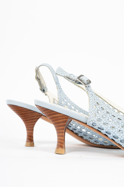 Stuart Weitzman Meeting Blue Woven-Leather Slingback Pumps