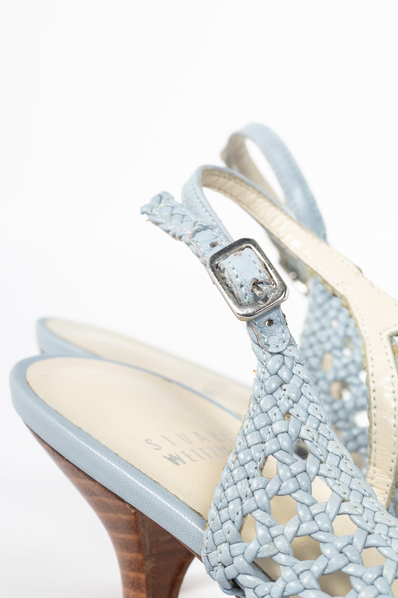 Stuart Weitzman Meeting Blue Woven-Leather Slingback Pumps