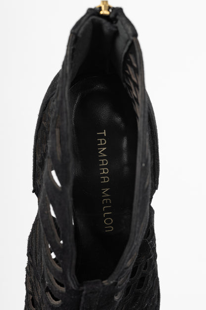 Tamara Mellon Femme Black Laser-Cut Suede Booties