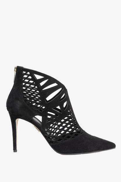 Tamara Mellon Femme Black Laser-Cut Suede Booties