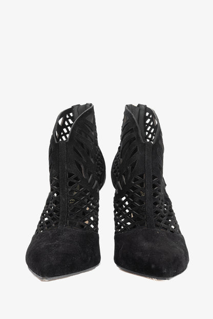 Tamara Mellon Femme Black Laser-Cut Suede Booties