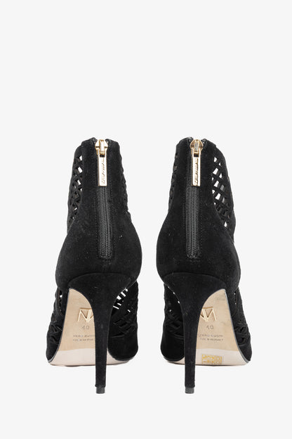 Tamara Mellon Femme Black Laser-Cut Suede Booties