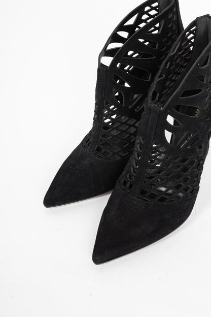 Tamara Mellon Femme Black Laser-Cut Suede Booties