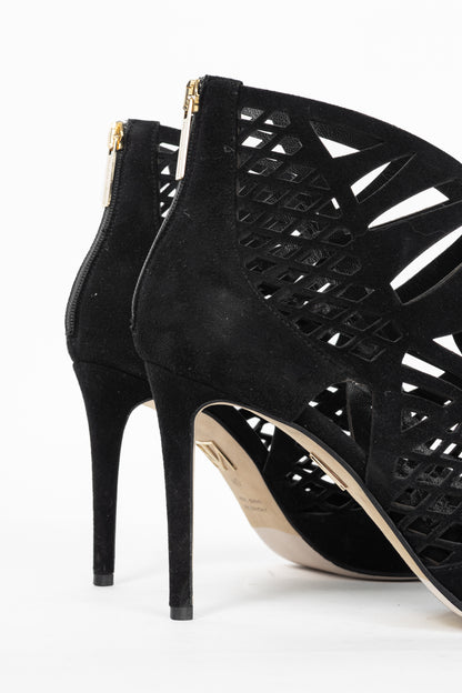 Tamara Mellon Femme Black Laser-Cut Suede Booties