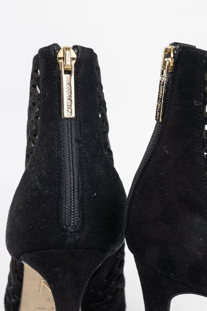 Tamara Mellon Femme Black Laser-Cut Suede Booties