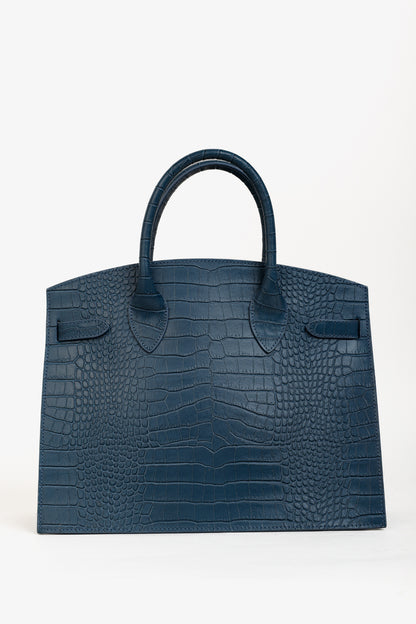 Teddy Blake Kate Croco 12" Blue Leather Tote