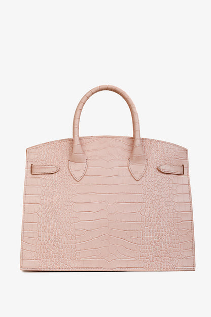 Teddy Blake Kate Croco 12" Nude Pink Leather Tote