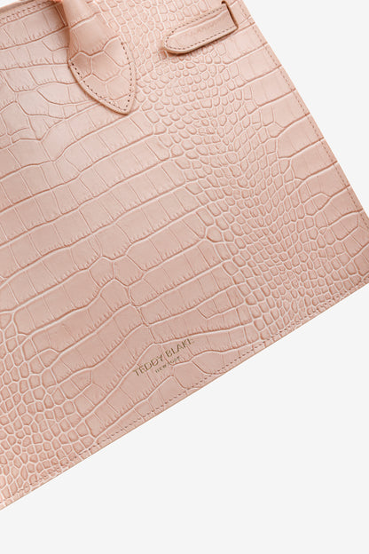 Teddy Blake Kate Croco 12" Nude Pink Leather Tote
