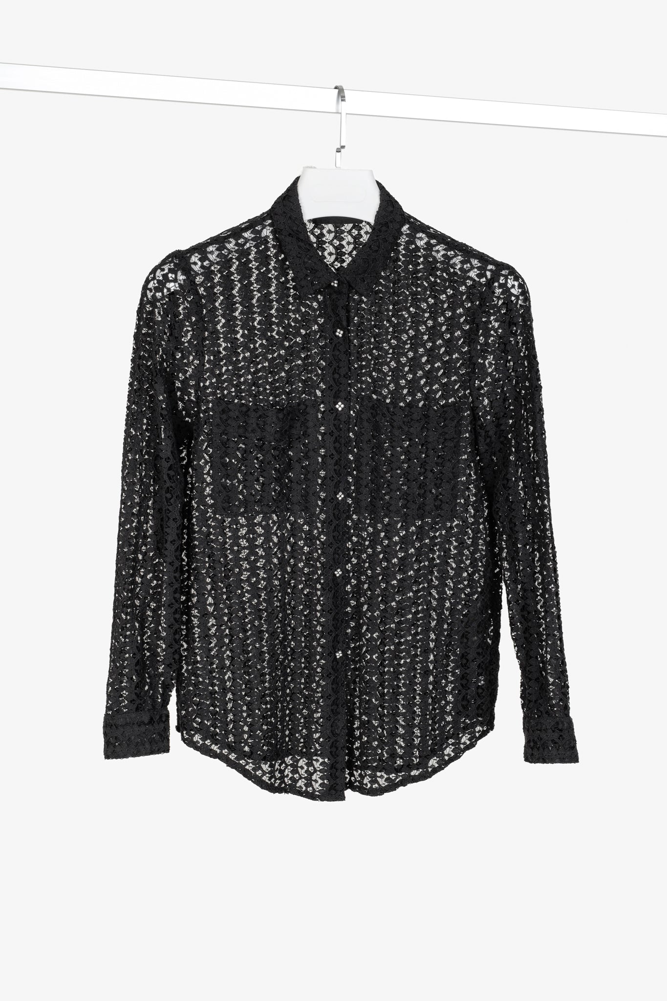 The Kooples Black Lace Crystal-Button-Up Shirt