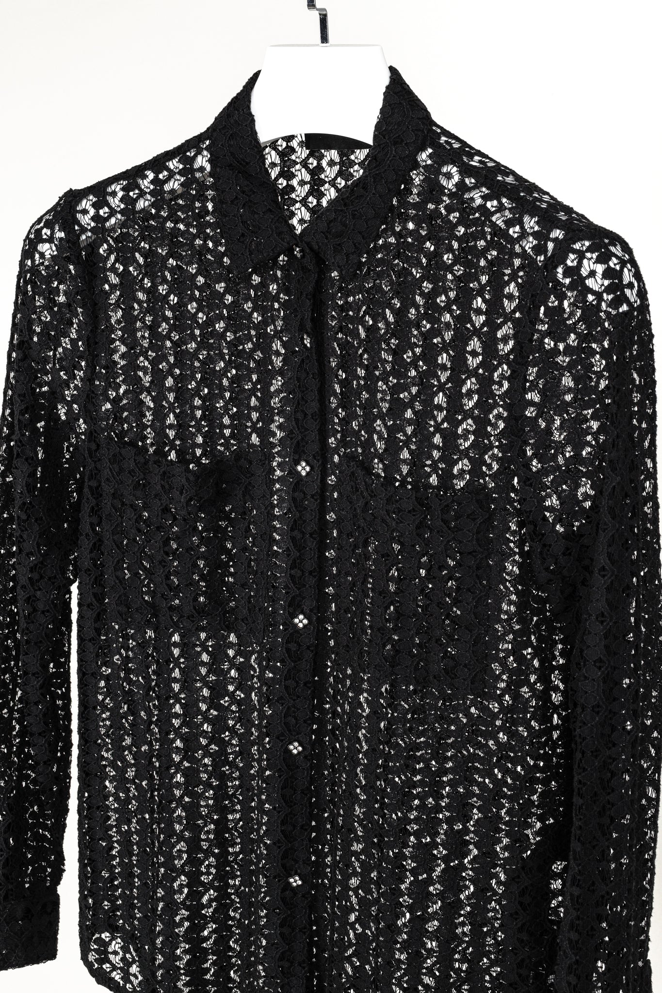 The Kooples Black Lace Crystal-Button-Up Shirt