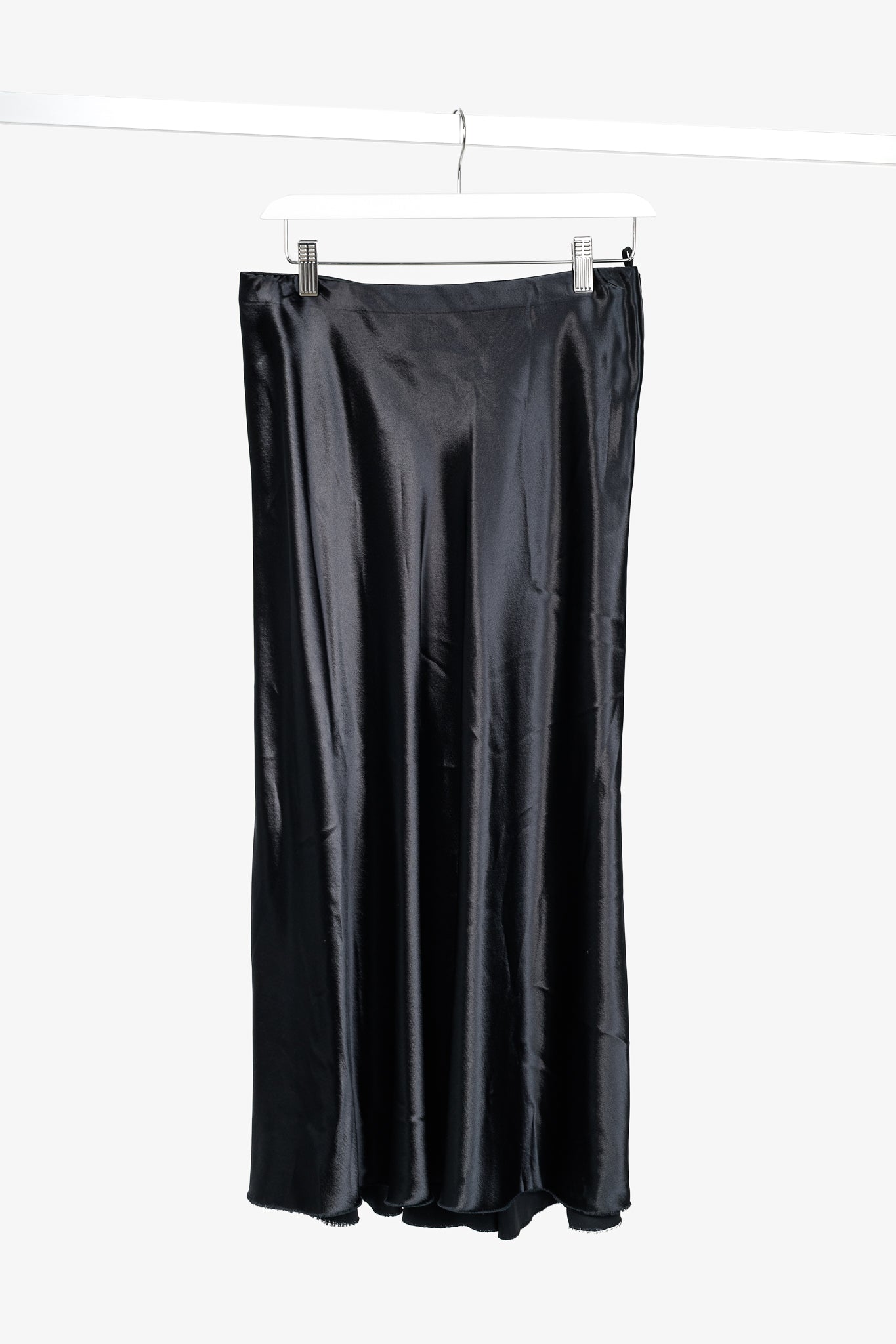 The Row Medela Black Viscose-Satin A-Line Midi Skirt