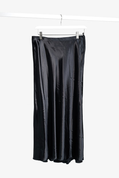 The Row Medela Black Viscose-Satin A-Line Midi Skirt