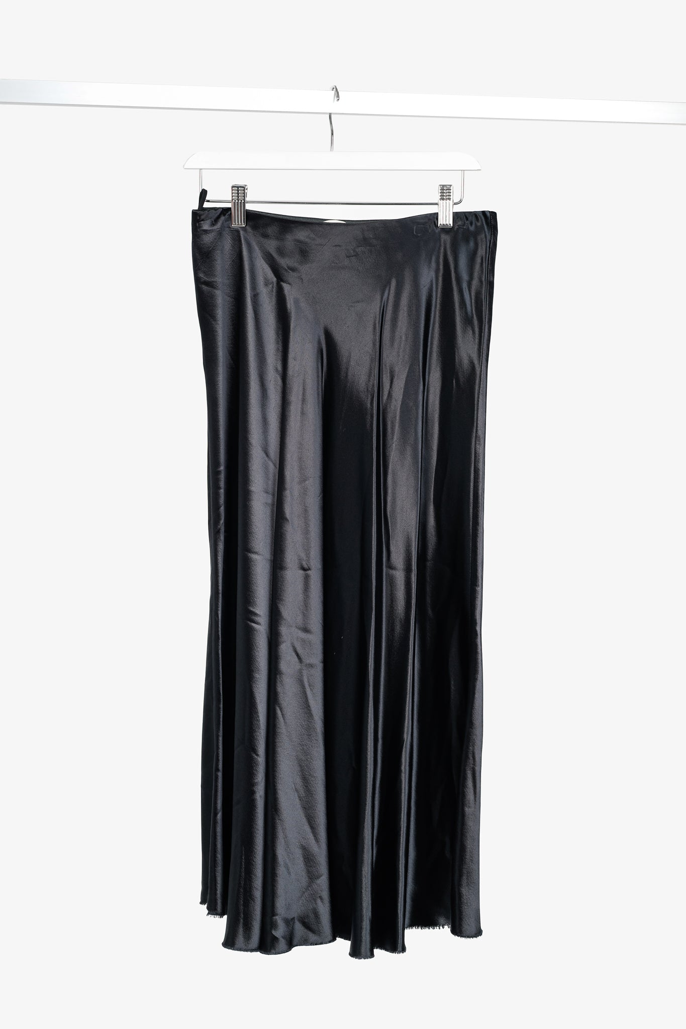 The Row Medela Black Viscose-Satin A-Line Midi Skirt