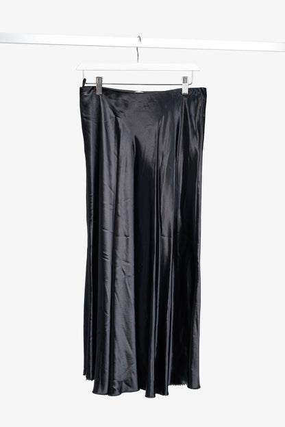 The Row Medela Black Viscose-Satin A-Line Midi Skirt