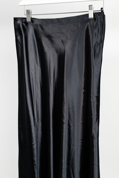 The Row Medela Black Viscose-Satin A-Line Midi Skirt