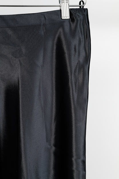 The Row Medela Black Viscose-Satin A-Line Midi Skirt