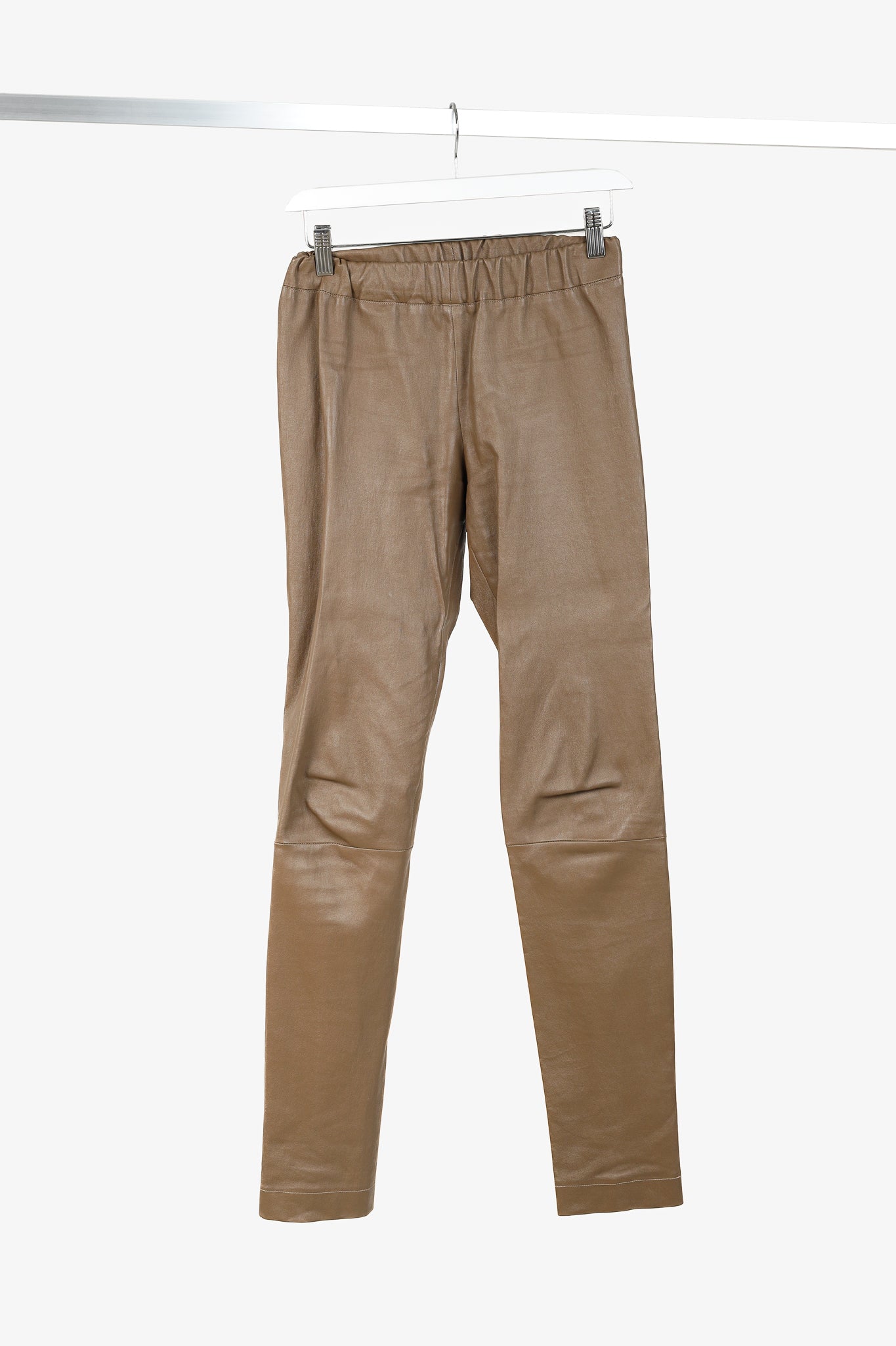 The Row Brown Leather Pull-On Skinny Moto Pants