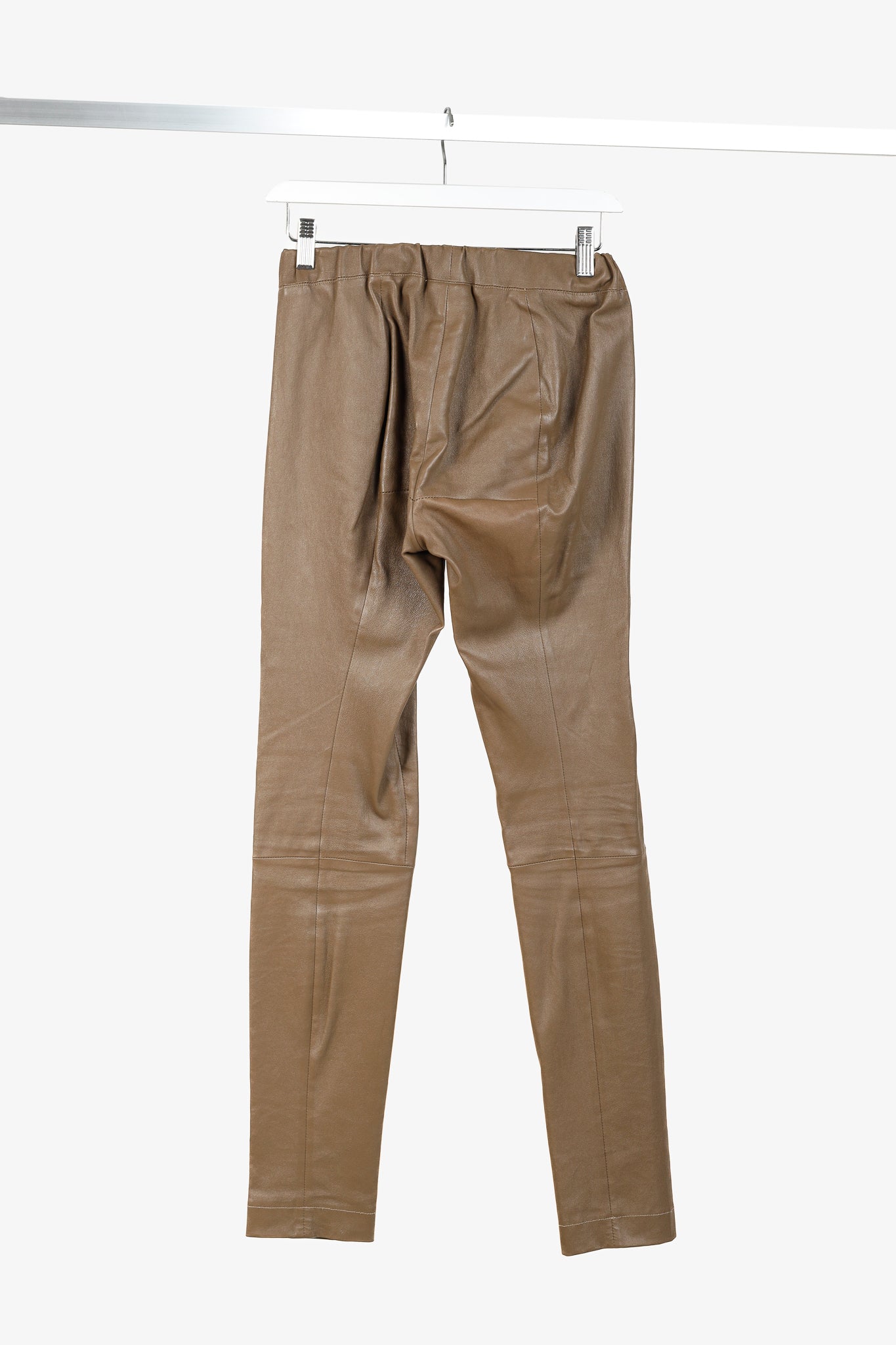 The Row Brown Leather Pull-On Skinny Moto Pants