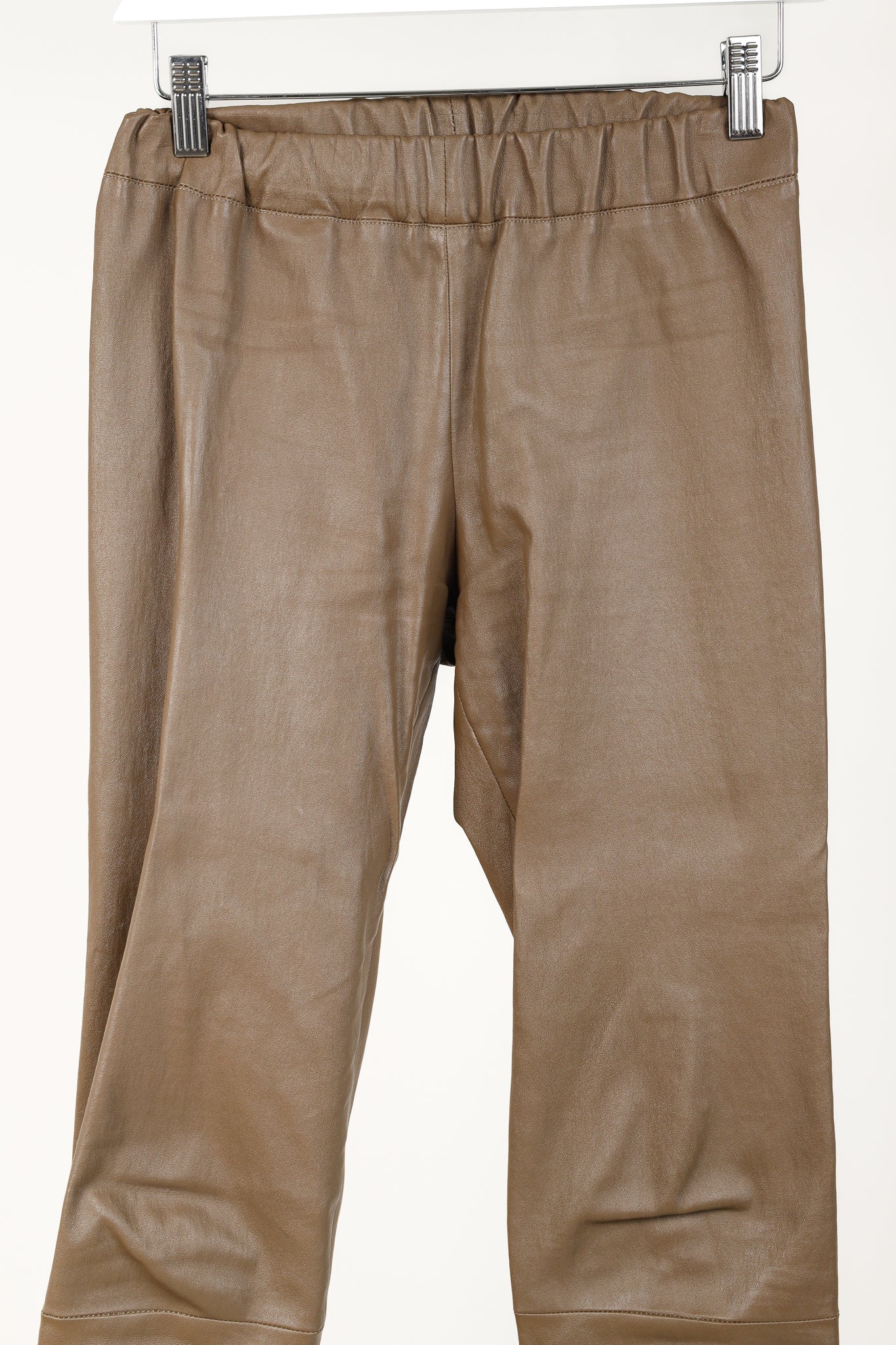 The Row Brown Leather Pull-On Skinny Moto Pants