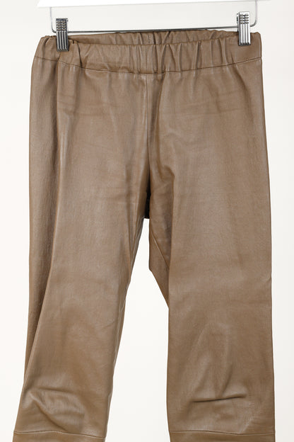 The Row Brown Leather Pull-On Skinny Moto Pants