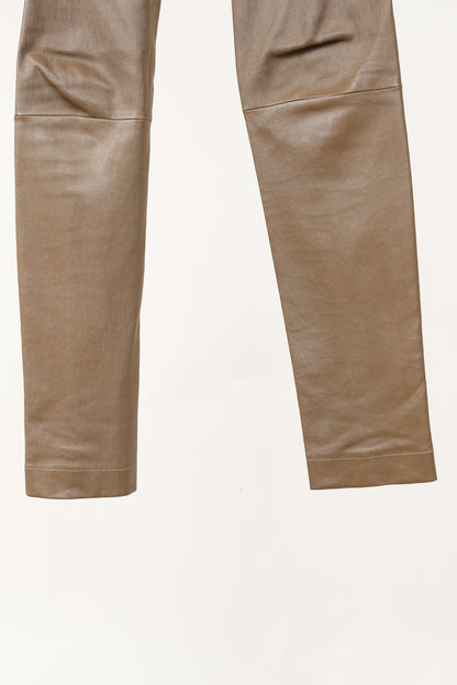 The Row Brown Leather Pull-On Skinny Moto Pants