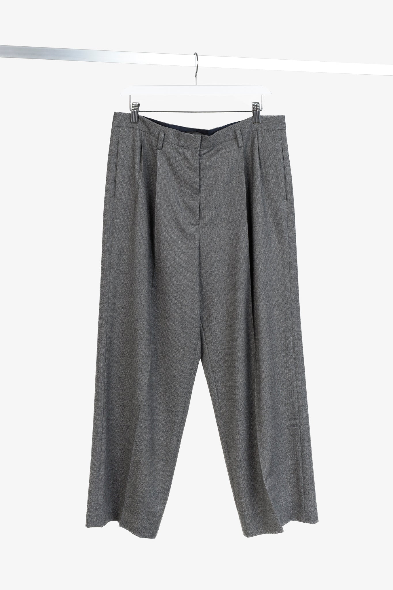 The Row Grey Wide Leg Pleated Trouser Pants