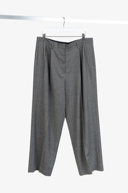 The Row Grey Wide Leg Pleated Trouser Pants