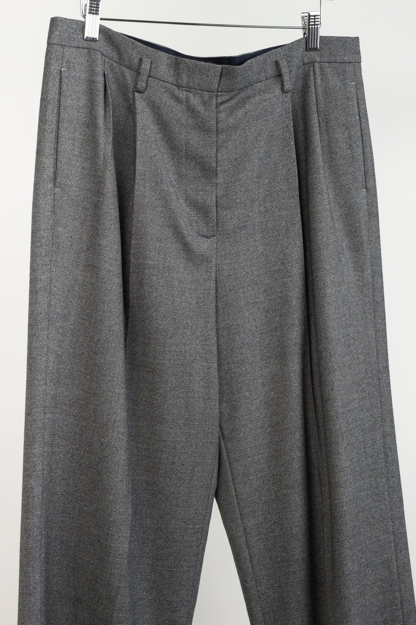 The Row Grey Wide Leg Pleated Trouser Pants