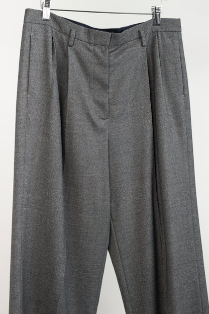 The Row Grey Wide Leg Pleated Trouser Pants