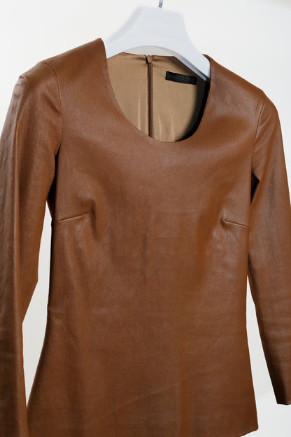 The Row Brown Leather Top