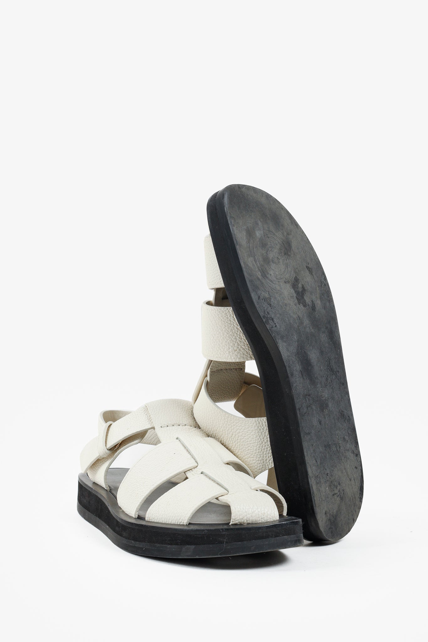 The Row Off-White Fisherman Woven Textured Leather Sandals