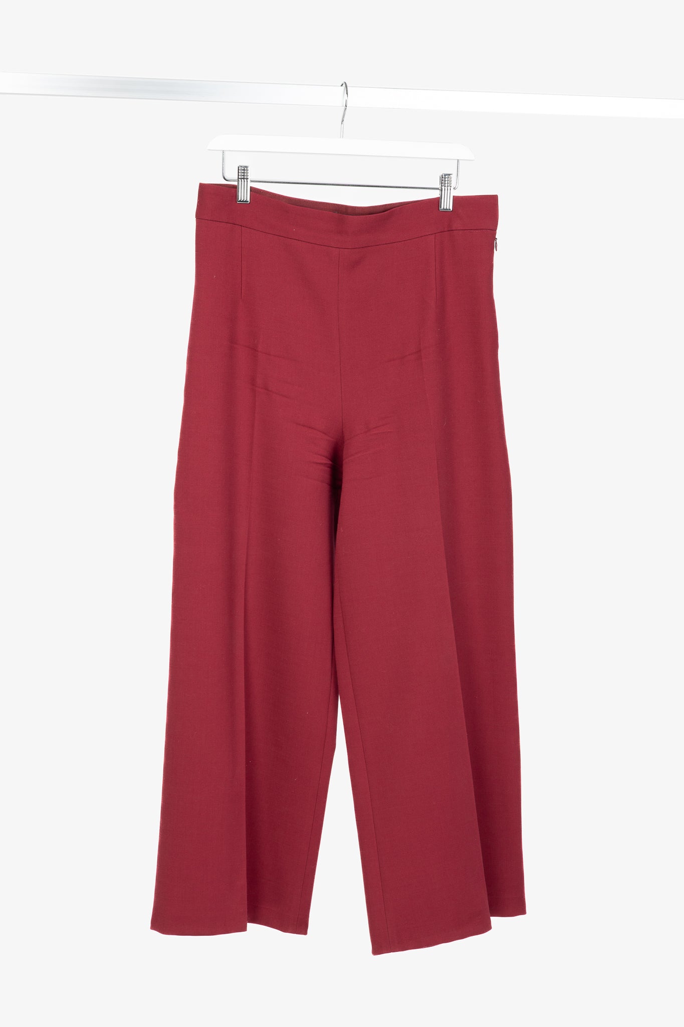 The Row Red Wool Crepe-Knit Wide-Leg Trousers